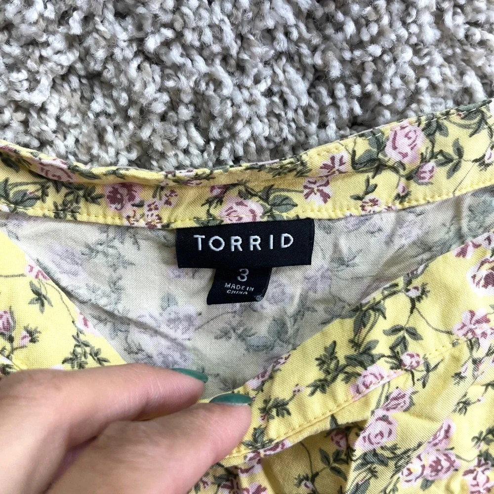 Torrid Dress Women's 3X Mini Challis Yellow Floral Print Sleeveless Babydoll - Picture 4 of 7